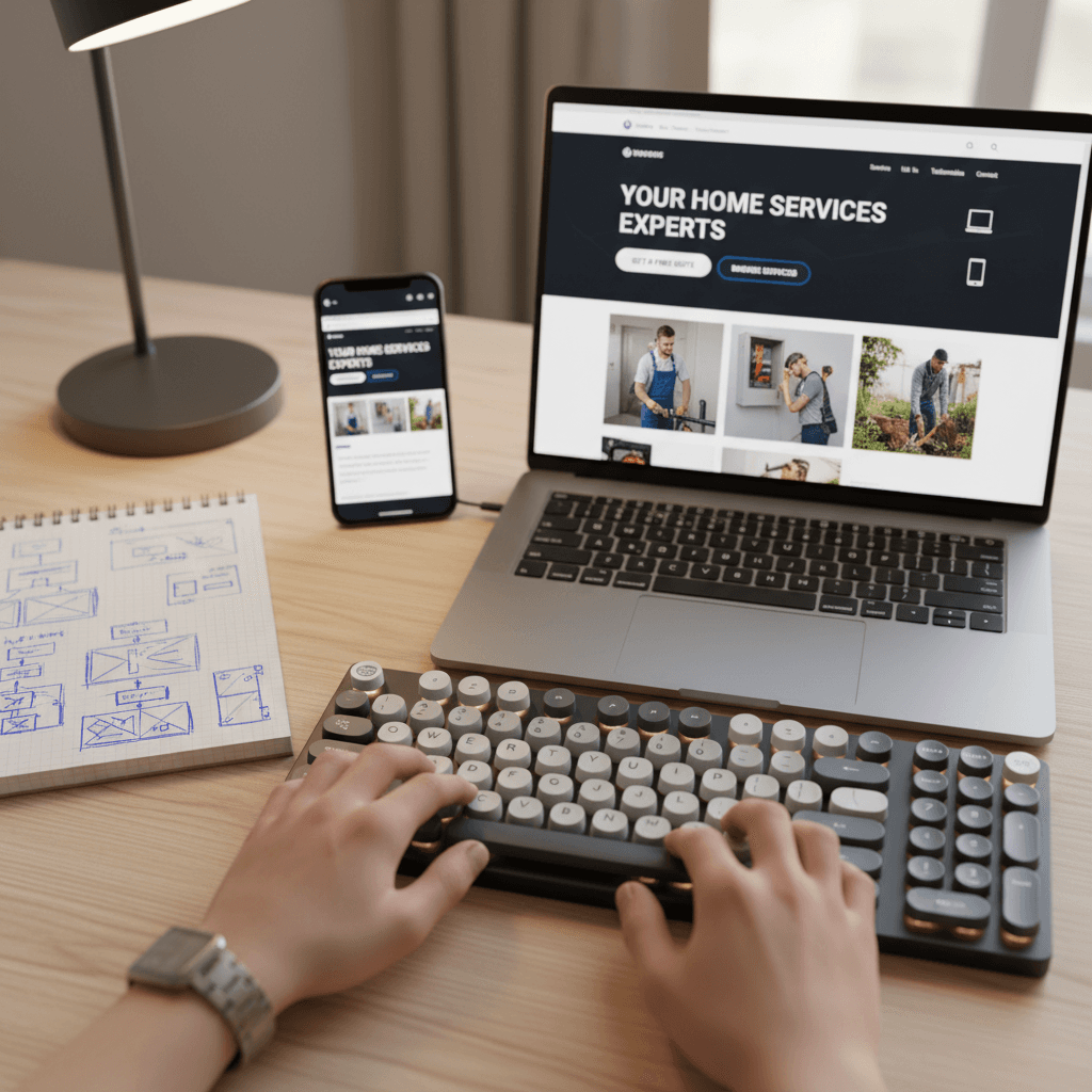 Web designer crafting a professional website layout on computer